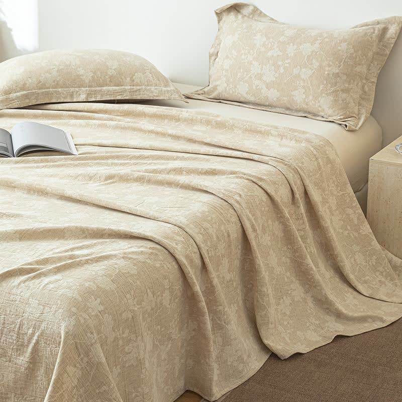 Beige Floral Textured Cotton Linen Bedspread - image 2