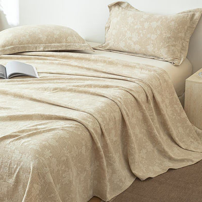 Beige Floral Textured Cotton Linen Bedspread - image 2