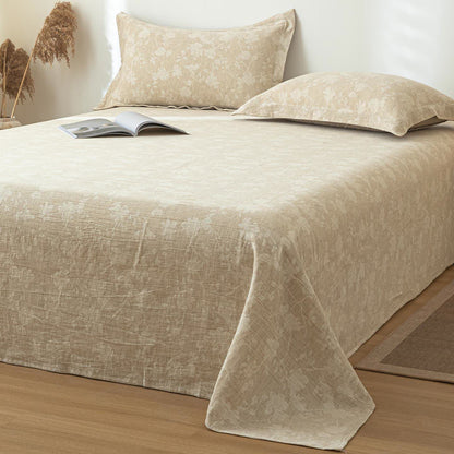Beige Floral Textured Cotton Linen Bedspread - image 1
