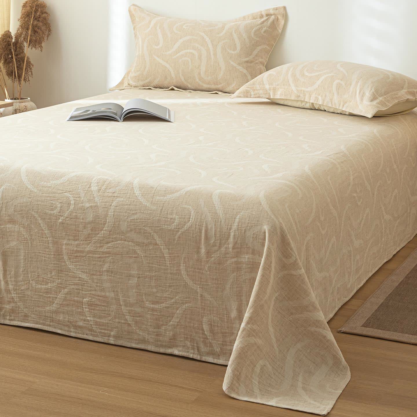 Beige Curve Textured Cotton Linen Bedspread - image 1