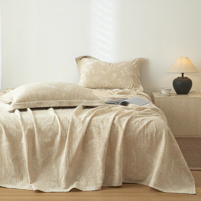 Jungle Leaves Textured Cotton Linen Bedspread - Bedspread with 2PCS Pillowcases - King - image 0