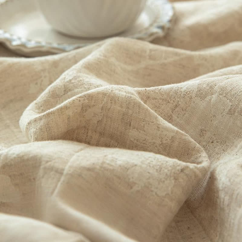 Beige Floral Textured Cotton Linen Bedspread - image 4