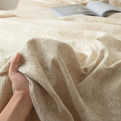 Beige Floral Textured Cotton Linen Bedspread - image 5