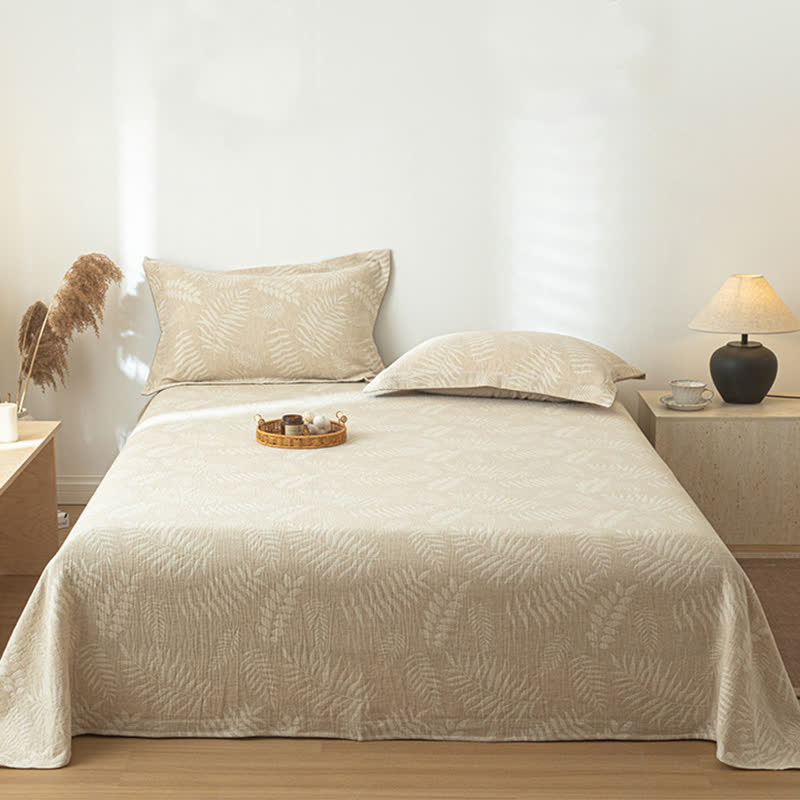 Beige Botanical Textured Cotton Linen Bedspread - image 2