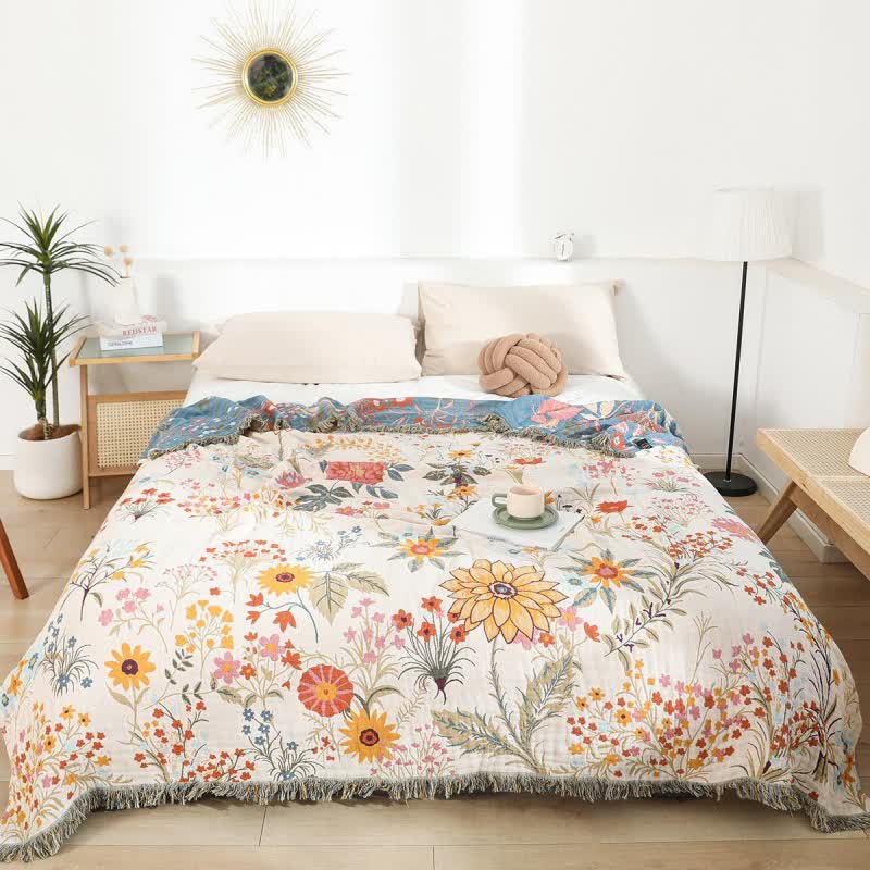 Blooming Sunflower Cotton Gauze Reversible Quilt - King - image 0