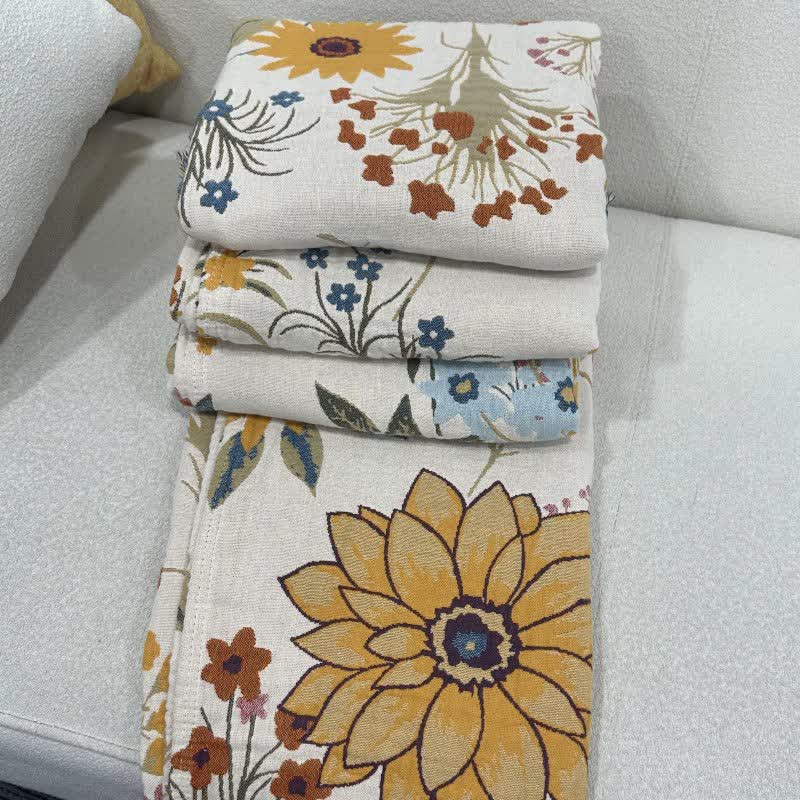 Blooming Sunflower Cotton Gauze Reversible Quilt - image 4