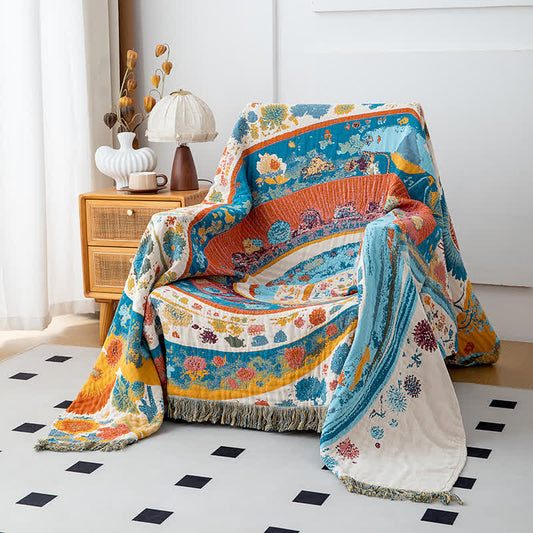 Artistic Wave Floral Cotton Gauze Blanket - 79" x 90" - image 0