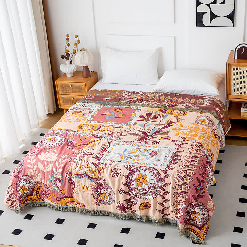 Paisley Floral Cotton Gauze Reversible Quilt - image 1