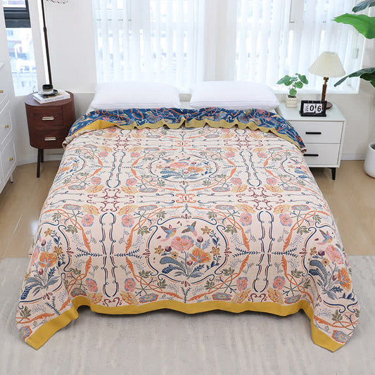 Geometric Floral Cotton Gauze Quilt - Queen - image 0