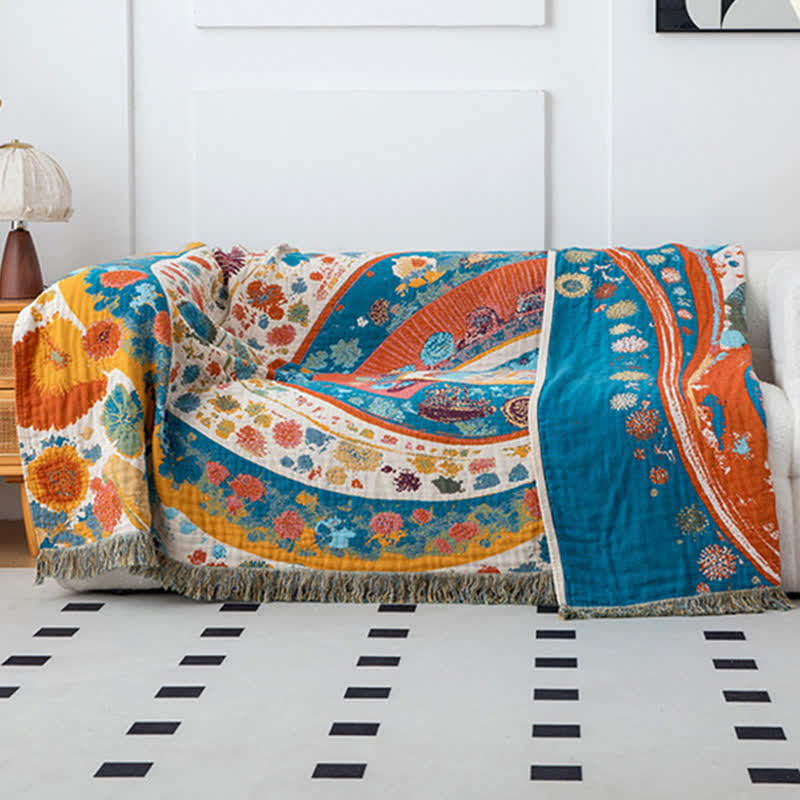 Artistic Wave Floral Cotton Gauze Blanket - image 2