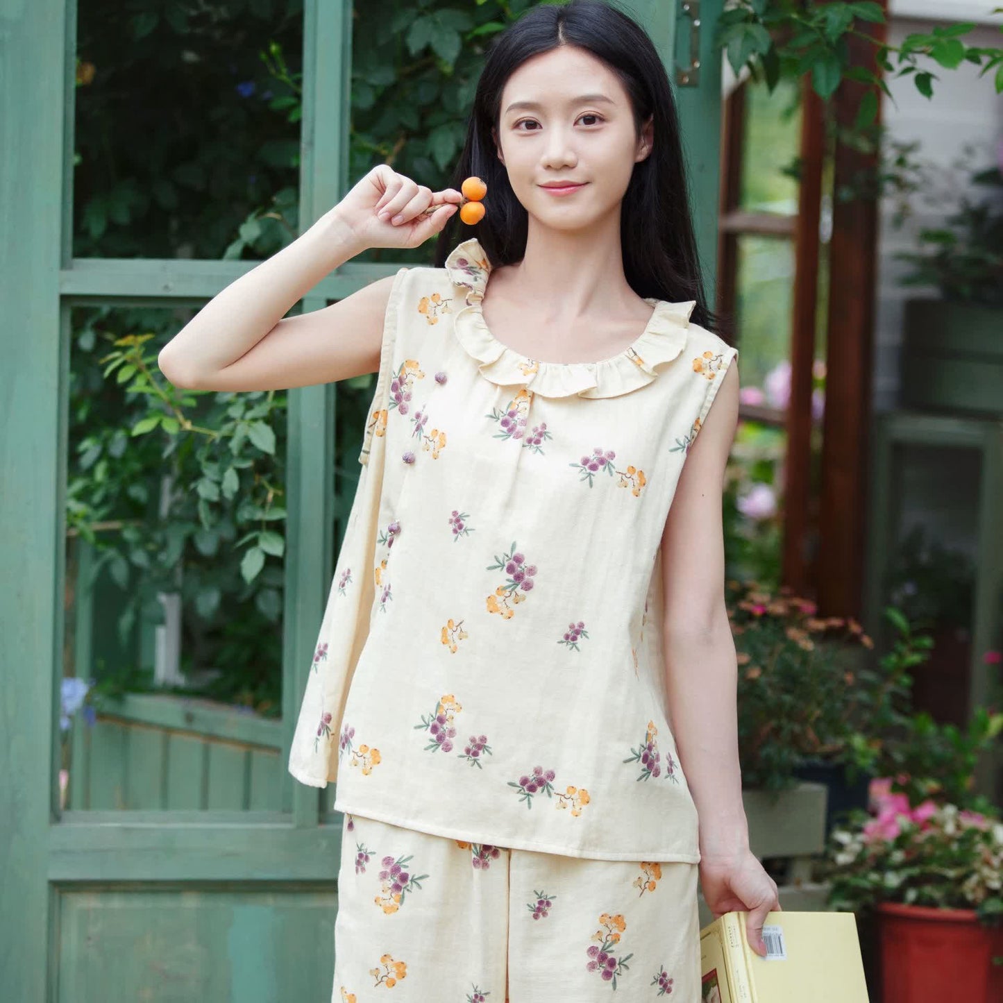 Loquat Print Cotton Sleeveless Loungewear Set - image 2