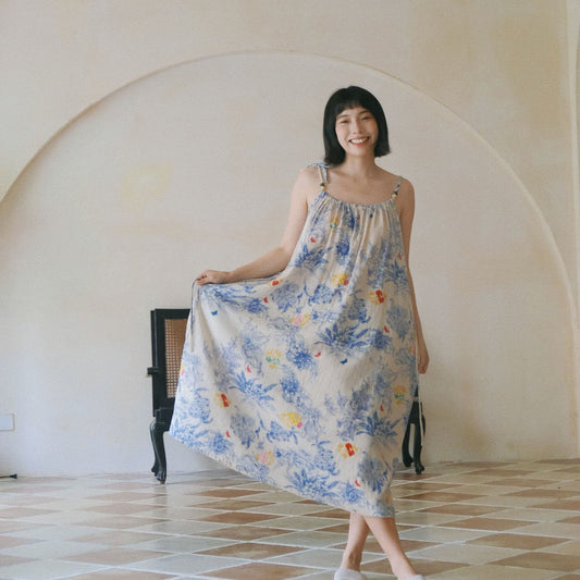 Blue Floral Cotton Camisole Nightdress - One Size - image 0