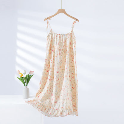 Floral Leaf Cotton Padded Camisole Nightdress - image 1