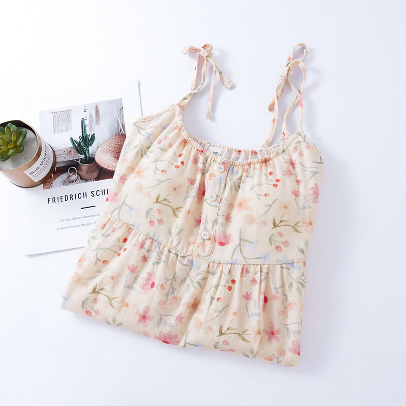 Floral Leaf Cotton Padded Camisole Nightdress - image 2