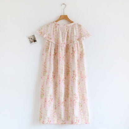 Ruffle Neck Rose Print Cotton Nightgown - image 1