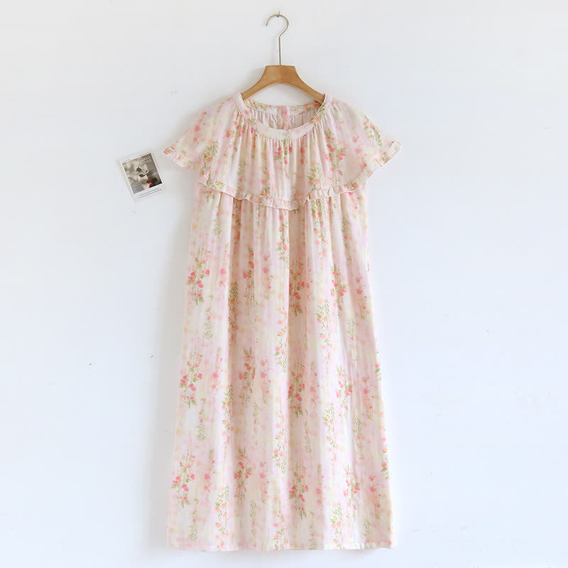 Ruffle Neck Rose Print Cotton Nightgown - XL - image 0