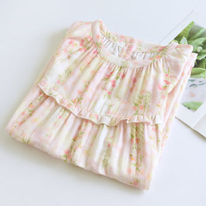 Ruffle Neck Rose Print Cotton Nightgown - image 2