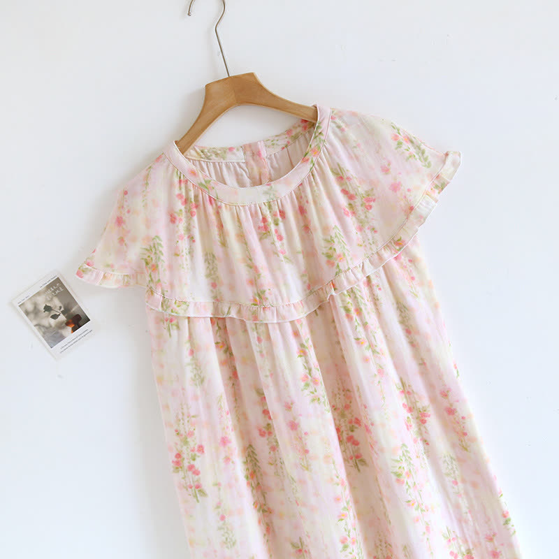 Ruffle Neck Rose Print Cotton Nightgown - image 3