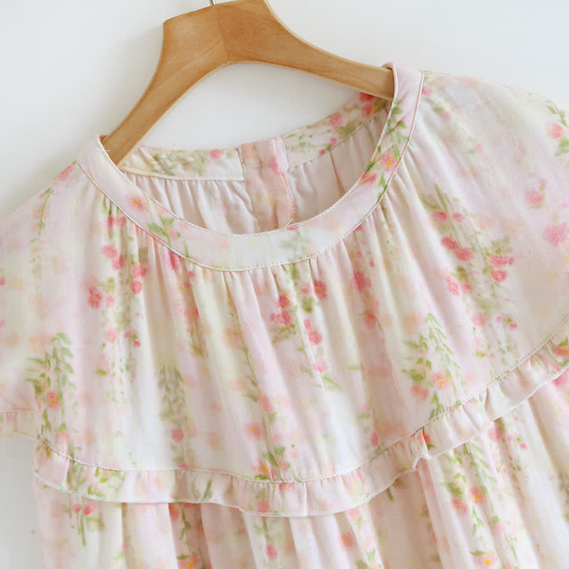 Ruffle Neck Rose Print Cotton Nightgown - image 4