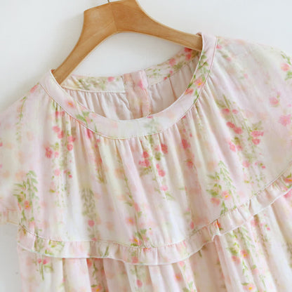 Ruffle Neck Rose Print Cotton Nightgown - image 4