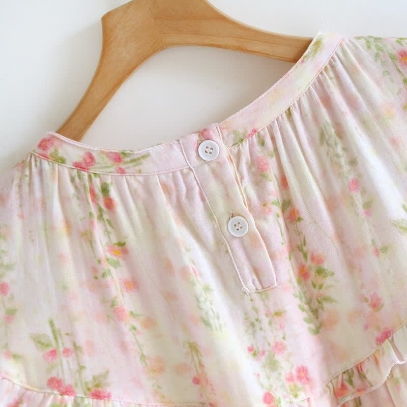 Ruffle Neck Rose Print Cotton Nightgown - image 6