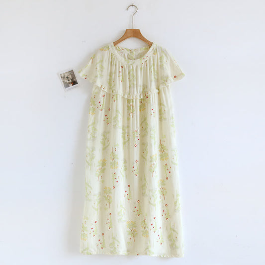 Ruffle Neck Green Floral Cotton Nightgown - XL - image 0