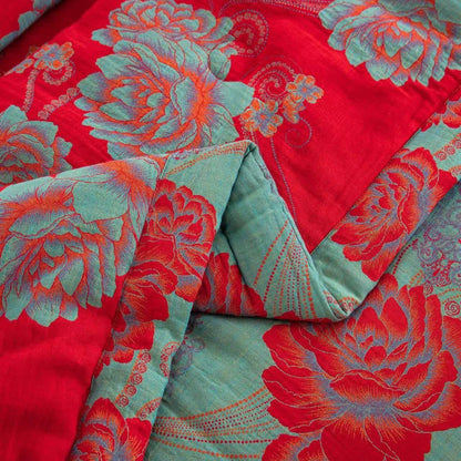 Red Peony Cotton Gauze Jacquard Quilt - image 4