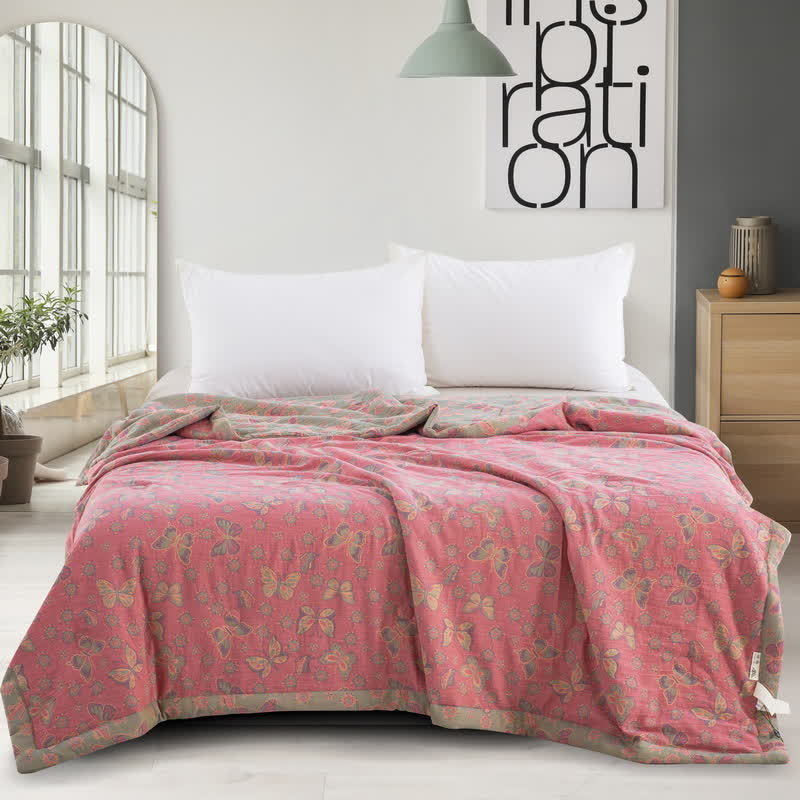 Pink Butterfly Cotton Gauze Jacquard Quilt - image 1