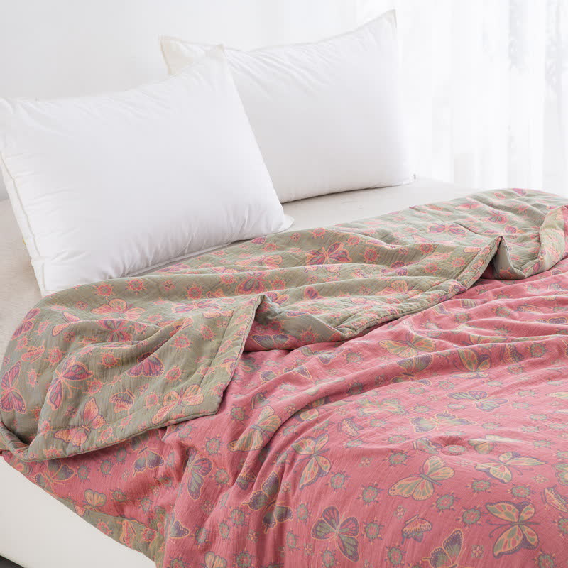 Pink Butterfly Cotton Gauze Jacquard Quilt - image 2