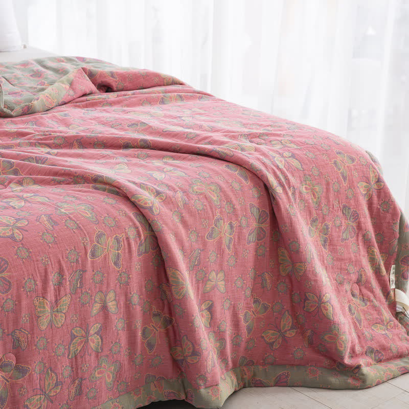 Pink Butterfly Cotton Gauze Jacquard Quilt - image 3