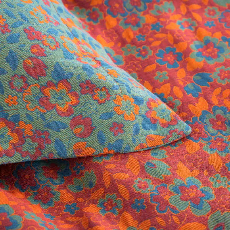 Orange Floral Cotton Gauze Jacquard Quilt - image 3