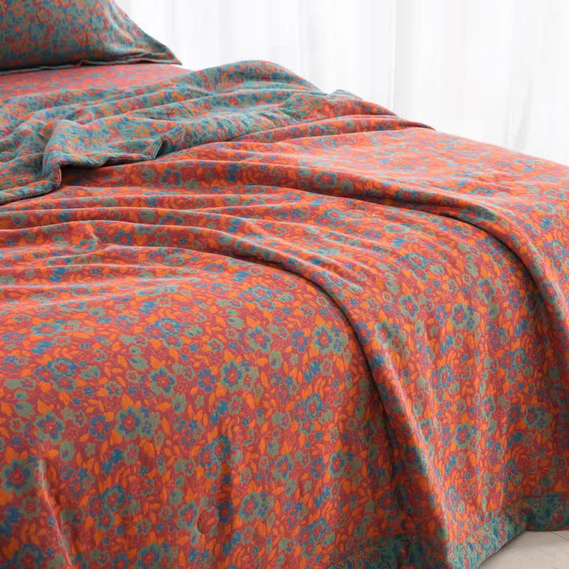 Orange Floral Cotton Gauze Jacquard Quilt - image 1