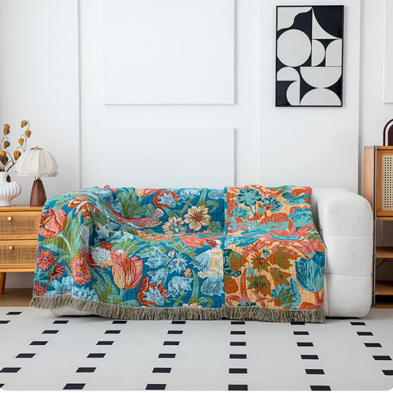Tulip Gerbera Natural Cotton Tassel Blanket - image 1