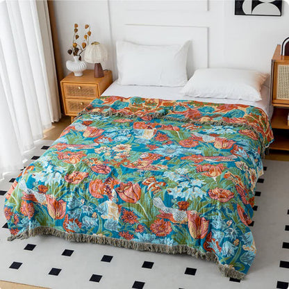 Tulip Gerbera Natural Cotton Tassel Quilt - image 2