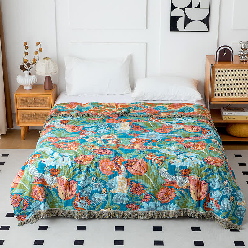 Tulip Gerbera Natural Cotton Tassel Quilt - King - image 0