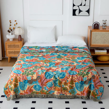 Tulip Gerbera Natural Cotton Tassel Quilt - image 1