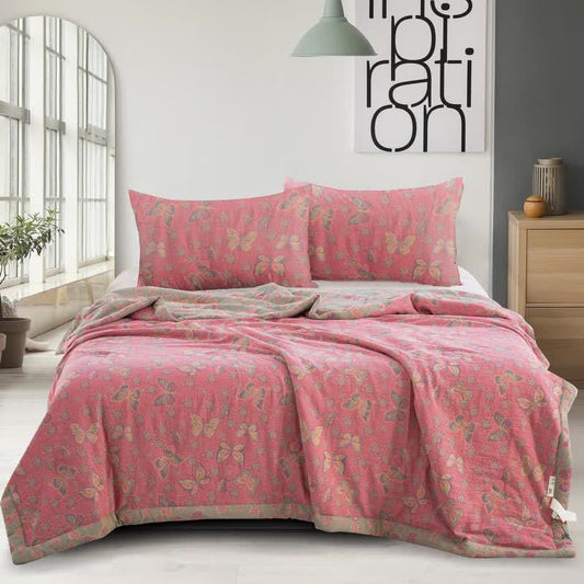 Pink Butterfly Cotton Gauze Jacquard Quilt - Bedding Sets - Queen - image 0