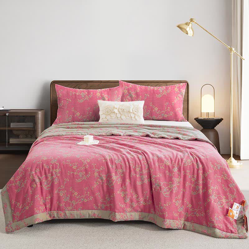Pink Wintersweet Cotton Gauze Jacquard Quilt - Bedding Sets - Queen - image 0