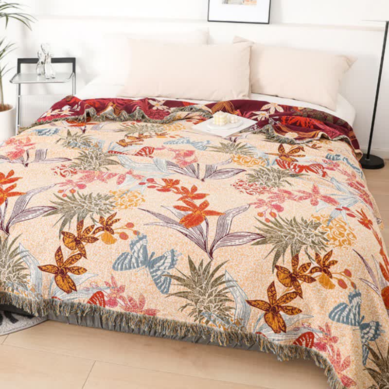 Pineapple Floral Butterfly Natural Cotton Blanket - image 4