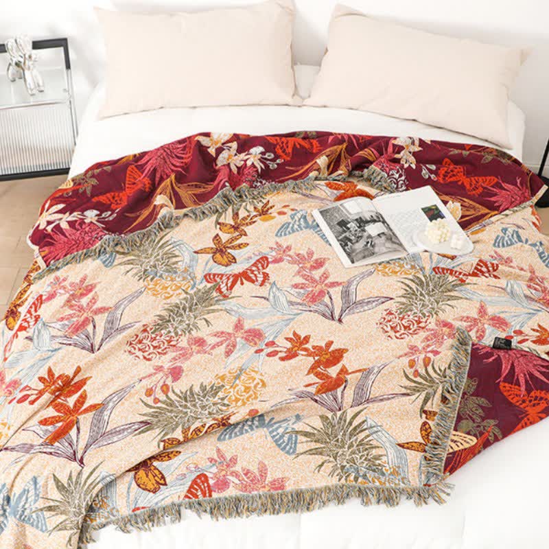 Pineapple Floral Butterfly Natural Cotton Blanket - image 7