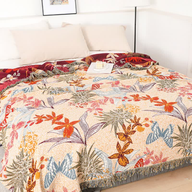 Pineapple Floral Butterfly Natural Cotton Blanket - image 5