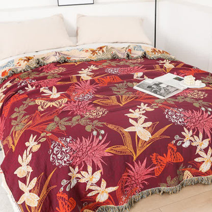 Pineapple Floral Butterfly Natural Cotton Blanket - image 8