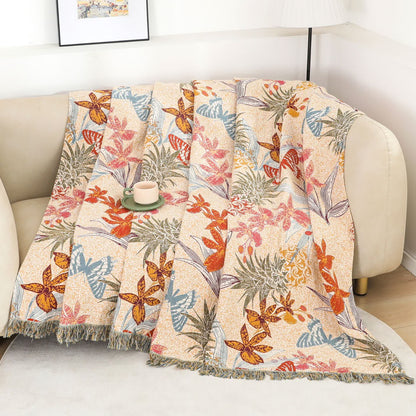 Pineapple Floral Butterfly Natural Cotton Blanket - 79" x 90" - image 0