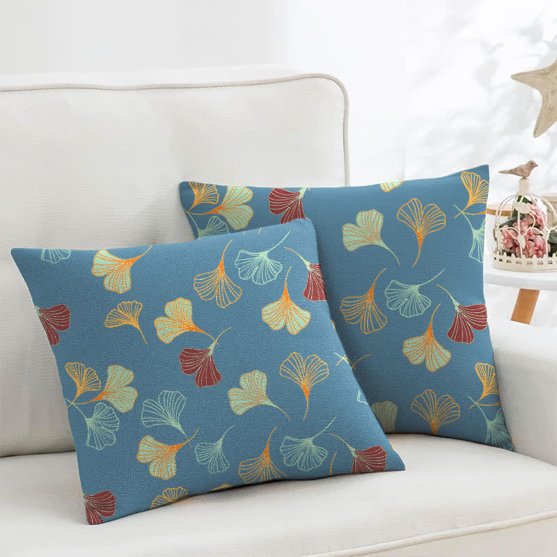 Ginkgo Biloba Cotton Jacquard Square Pillowcases(2PCS) - Blue - 18" x 18" - image 4