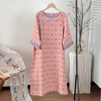 Persimmon Bow Cotton Gauze Jacquard Nightdress - Pink - XL - image 4