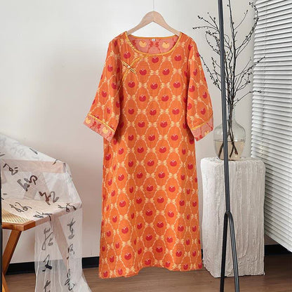 Persimmon Bow Cotton Gauze Jacquard Nightdress - Orange - XL - image 3