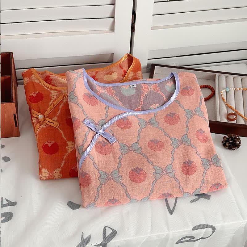 Persimmon Bow Cotton Gauze Jacquard Nightdress - image 1