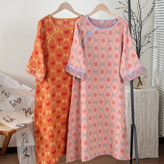 Persimmon Bow Cotton Gauze Jacquard Nightdress - image 0