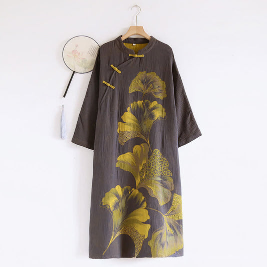 Oriental Ginkgo Leaf Cotton Double Nightdress - XL - image 0