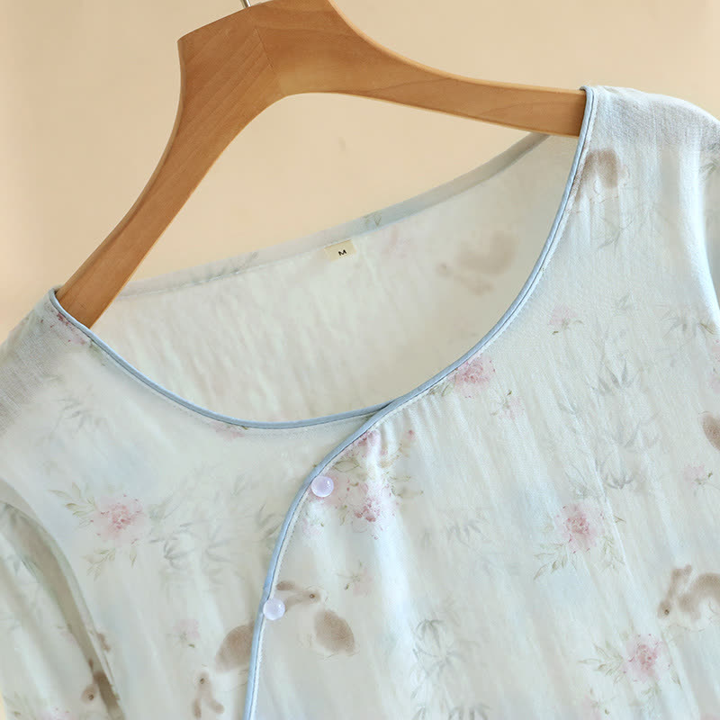 Oriental Rabbit Bamboo Cotton Gauze Nightdress - image 2